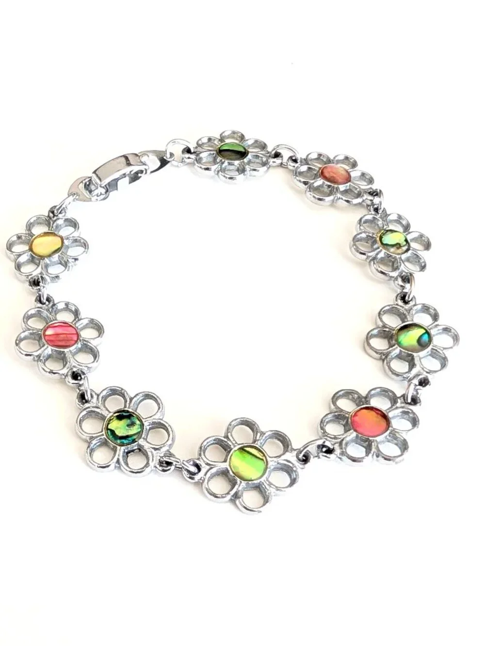 Silver flower bracelet with resin centers
